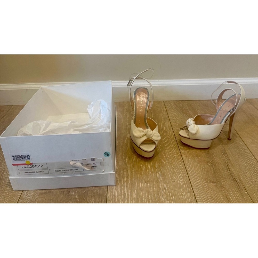 Charlotte Olympia Serena Bow Platform Sandals in Cream Sz 34 Beyonce $484 - Picture 2 of 8